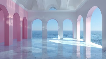 Wall Mural - a room with arches and a view of the ocean