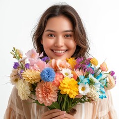 Wall Mural - a woman holding a bunch of flowers in her hands