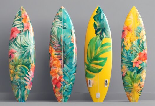 cutout png isolated colorful surfboard transparent motifs tropical background surf board hawaii flower wave cut out clipping outline silhouette sport palm