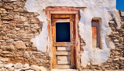 Canvas Print - Weathered wood, ancient stone, broken steps an old ruin generated by AI