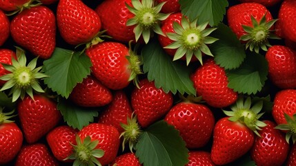 Wall Mural - Bunch of fresh ripe strawberries background. Strawberries background. Fresh strawberry organic berries macro. Fruit background Generative AI