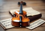 music instrument surface suitable musical es notes wooden fiddle note table composition melody classical string sheet background paper closeup artistic art creativity song