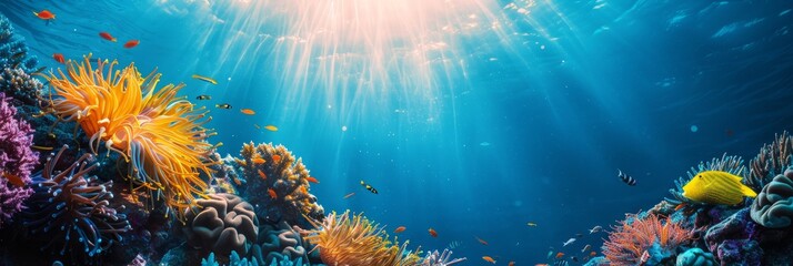 Reef awareness day background concept with copy space area for text. World Oceans Day and World Water Day. Beautiful sea background