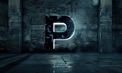 Wall Mural - p capital futuristic letter with vivid colors and black background