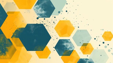 Wall Mural - wallpaper abstract illustration hexagons with yellow and dark oranges , light blue