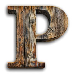 Wall Mural - r capital letter in wood texture isolated on a white background