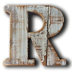 Wall Mural - r capital letter in wood texture isolated on a white background