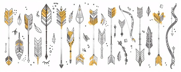 A modern set of hand-drawn arrow illustrations, featuring doodle arrows and line sketch designs on a white background.