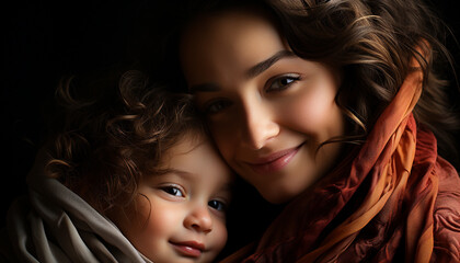 Poster - Smiling child, cute happiness, family love, portrait of women generated by AI