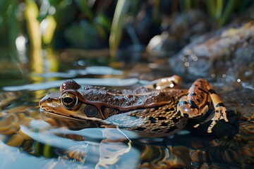 Wall Mural - a frog was drinking in the river