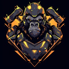 Gorilla mascot with angry face, vector logo style, e-sport gamer t-shirt design, on isolated background.