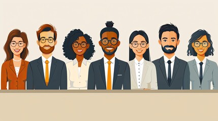 Business team at work. Large group of business workers wide format. Business vector illustration