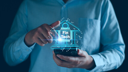 Wall Mural - fintech, financial technology, digital banking, ai, online banking and digital money. businessman to