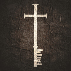 Wall Mural - Christianity concept illustration. Cross shape key with hope word. Concept of a key of hope.