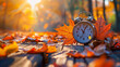© Imrul - Daylight Saving Time. Alarm clock and orange background.