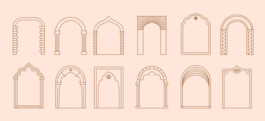 Wall Mural - boho arch door frames vector set. ornate archways and doorways inspired by islamic architectural sty