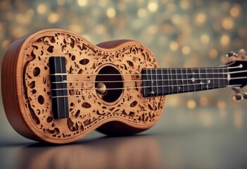 Wall Mural - 3d traditional soprano ukulele wooden detailed brown concert instrument realistic acoustical string sing chord hole cord fret concept little retro leisure closeup musician