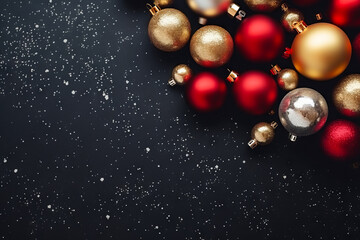 Wall Mural - Black background with bunch of christmas ornaments on it.