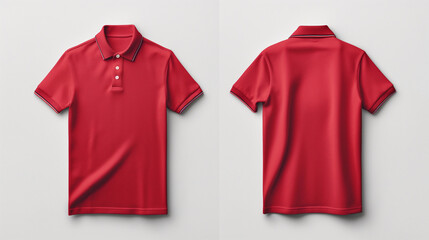 Two red polo shirts displayed for a product