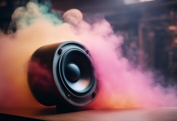 coming out colorful smoke speaker abstract background design illustration technology equipment grunge night pattern exploding decoration colours wallpaper creativity modern celebration noise