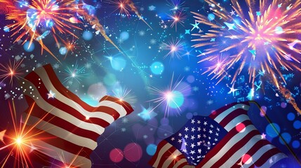 festive 4th of july background. Full with fireworks and USA flag. Independence Day (United States)