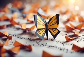 Wall Mural - butterfly on notes classical music decorative colorful illustration
