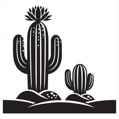 Cactus  Black and White silhouette vector with white background