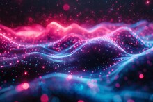 Create A Seamless Looping Animation Of A Glowing Blue And Pink Particle Wave With A Dark Background. The Wave Should Be Gently Undulating And The Particles Should Be Twinkling.