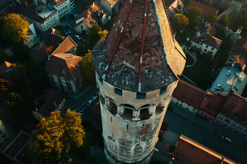 Aerial Shot of Historic European Tower.