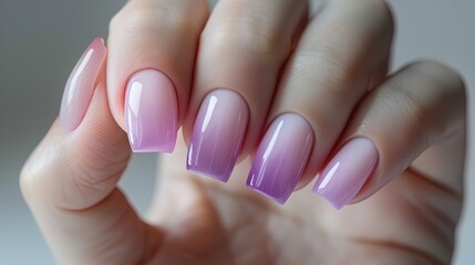 Wall Mural - Hand with gradient pink and purple manicure. Close-up studio photography. Beauty and personal care concept for design and print.