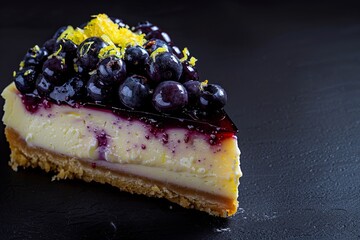 Canvas Print - a homemade slice of a lemon blueberry cheesecake.