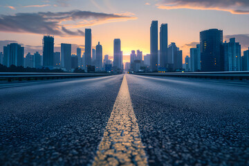 Wall Mural - asphalt highway road and city skyline background