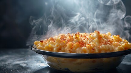 Wall Mural - Front view fragrant mac and cheese with spotlight for advertise and presentation 