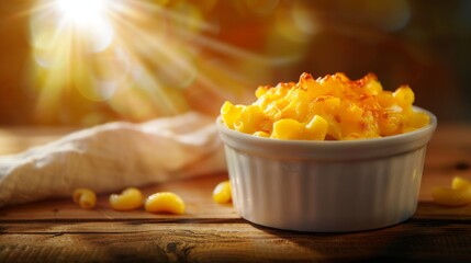 Wall Mural - Front view fragrant mac and cheese with spotlight for advertise and presentation 