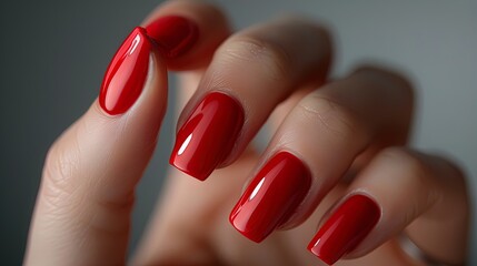 Wall Mural - Hand with bold red manicure. Close-up studio photography. Beauty and personal care concept for design and print.