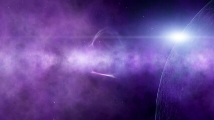 Wall Mural - loop futuristic nebula light with planet and stars animation.