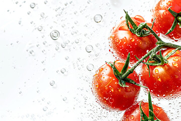 Wall Mural - Whole and half tomato in water on white background. Concept of vegetables.