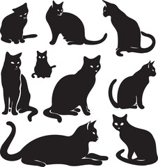 Wall Mural - Cat collection black silhouettes 