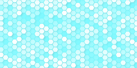 Wall Mural - Blue and White Geometric Cellular Pattern. Abstract Monochrome Grid of Hexagons. Graphic Style for Print. Raster Illustration