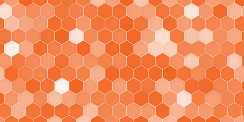 Wall Mural - Seamless orange and white mosaic honeycomb pattern, art background template. Vector marble texture