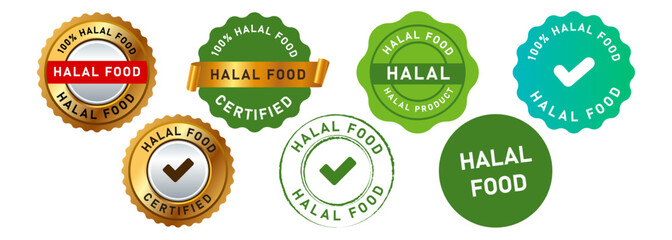Wall Mural - circle stamp and seal badge halal food sign for islamic certified guarantee quality product