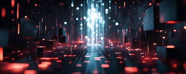 Digital background for advanced technological operations, neural networks, AI, data transmission, encryption, digital archives, audio and visual representations, scientific research and etc
