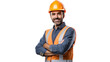 © CStock - a male engineer standing proudly in front of a completed construction project, isolated on transparent and white background.PNG image.