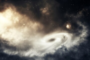 Wall Mural - An abstract depiction of a fiery black hole with a glowing spiral vortex, capturing the intense energy and dynamic nature of this cosmic phenomenon, Generative AI