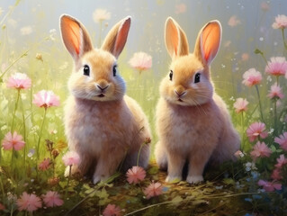 Wall Mural - Two rabbits. Digital art.