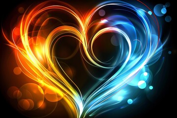 Leinwandbilder - Abstract colorful heart with glowing lines, representing love, energy, and passion in a vibrant and dynamic artistic design, merging warm and cool colors to create harmony, Generative AI
