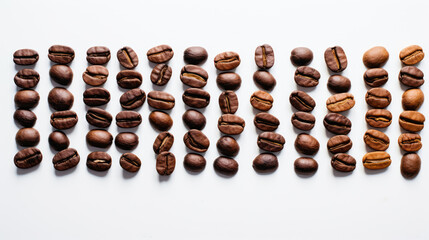 Wall Mural - Collection of coffee beans isolated on white background.