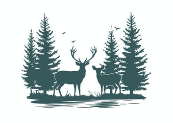 Naklejka na meble a couple of deer standing next to each other in a forest