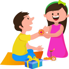 Poster - Cute Indian Sister Tying Rakhi on Her Brother Wrist, Happy Raksha Bandhan Png Vector.