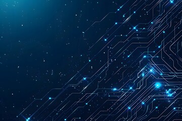 Blue Technology Background with Glowing Circuit Board Lines